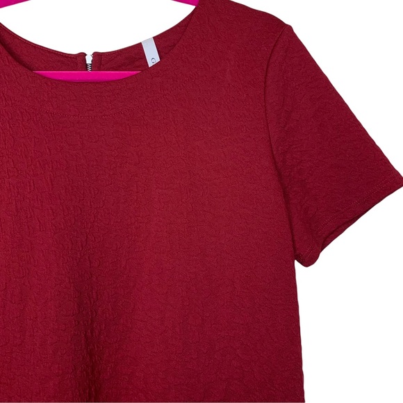 Gilli Red Textured Leopard Printed Short Sleeve Exposed Zip Stretchy Shift Dress - Picture 4 of 8